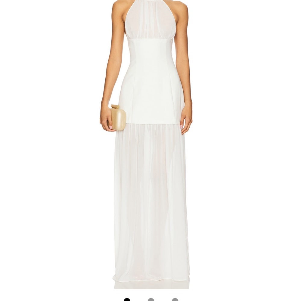 Camila Coelho White Halter Maxi Dress with Sheer Skirt